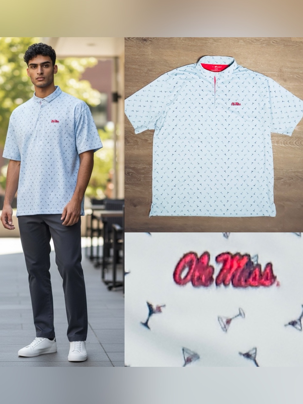 Men’s HORN LEGEND'
X-LARGE
BAMBOO CHARCOAL LUXURY Polo Shirt Ole Miss  VGC Blue